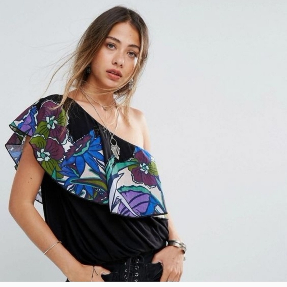 Free People Black Floral Women's Top